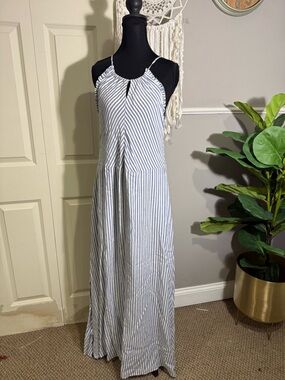 Suzanne Betro Blue and White Striped Maxi Dress